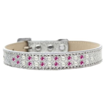 UNCONDITIONAL LOVE Two Row Pearl & Pink Crystal Dog Collar, Silver Ice Cream - Size 18 UN2452398
